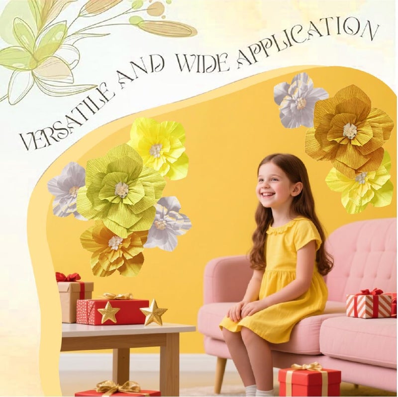 Linnoptimix 9PCS Yellow Paper Flowers Artificial Crepe Tissue White Wall Décor Wedding Birthday Bridal Baby Shower Classroom Nursery Room Backdrop Centerpieces Party Decorations Supplies (Yellow Series (9PCS)) - Image 2